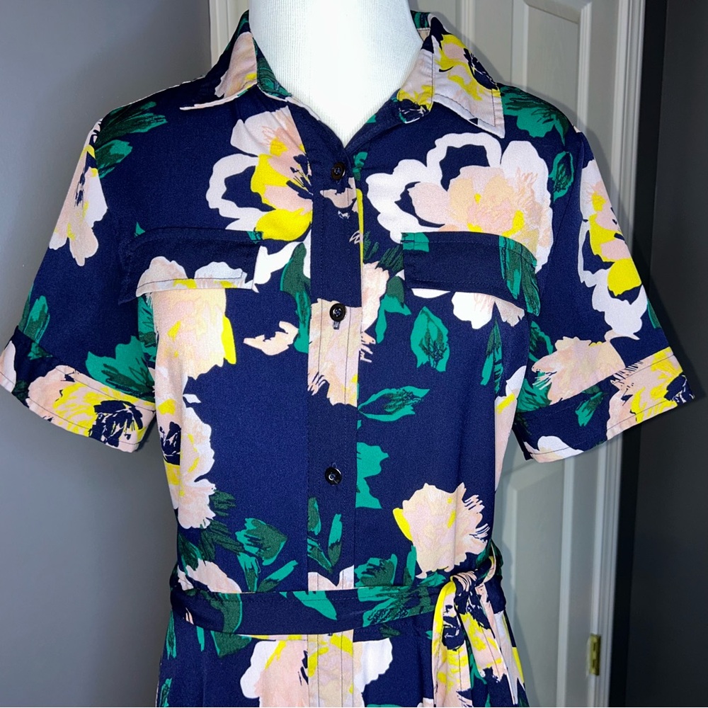 Banana Republic Navy Floral Maxi Dress With Matching Belt Size 4 - Picture 4 of 6